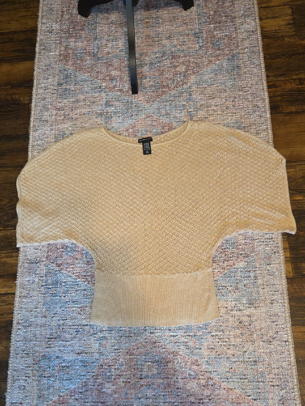 New York & Company Metallic Beige Knit Pullover